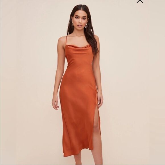 ASTR The Label NWT Gaia Cowl Neck Midi Dress in Burnt Orange Size XS - Picture 2 of 8